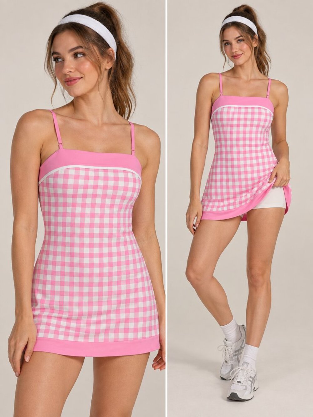 All in Motion Pink Gingham Tennis Dress Athletic Dress Built In Shorts Large NWT